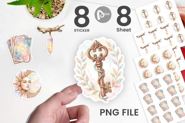 Sticker Watercolor Boho Mystical Celestial Art Sublimation artnoy 