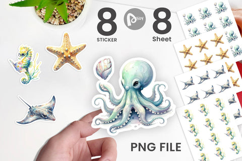 Sticker Watercolor Boho Ocean Nursery Animal Sublimation artnoy 