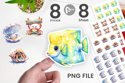 Sticker Watercolor Boho Ocean Nursery Animal Sublimation artnoy 