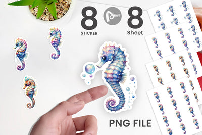 Sticker Watercolor Boho Seahorse Tribal Art Sublimation artnoy 