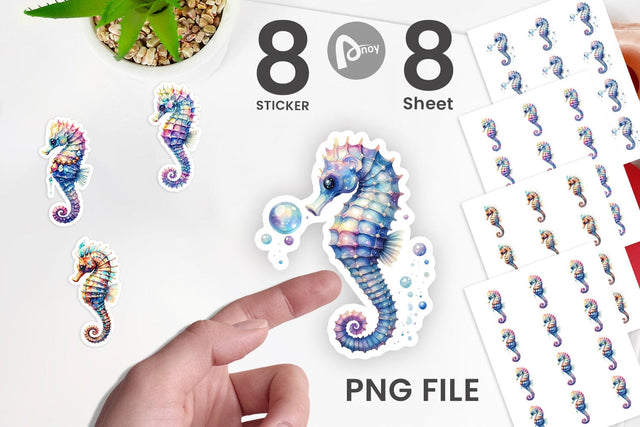 Sticker Watercolor Boho Seahorse Tribal Art Sublimation artnoy 