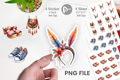 Sticker Watercolor Boho Spring Fashion 70s Accessories & Attire Sublimation artnoy 