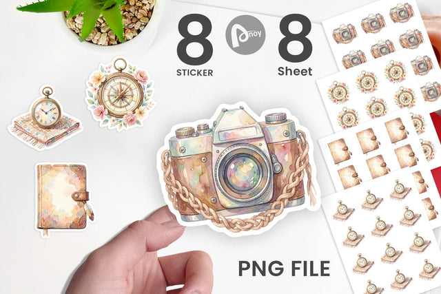 Sticker Watercolor Boho Vintage Travel Ephemera Sublimation artnoy 