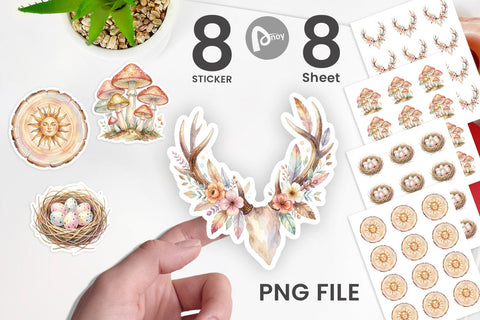 Sticker Watercolor Boho Woodland Nature Ephemera Sublimation artnoy 