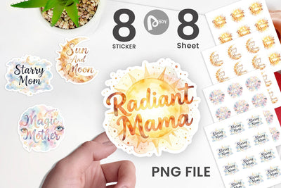 Sticker Watercolor Celestial Boho Mother Quotes Sublimation artnoy 