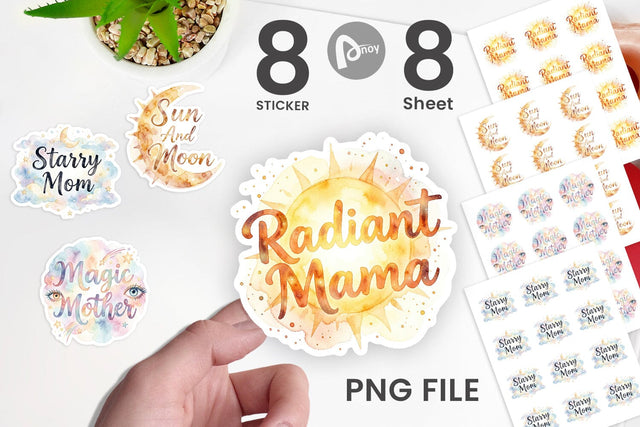 Sticker Watercolor Celestial Boho Mother Quotes Sublimation artnoy 