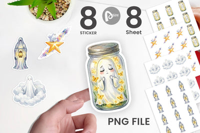 Sticker Watercolor Celestial Dreaming Moon Ghost Sublimation artnoy 