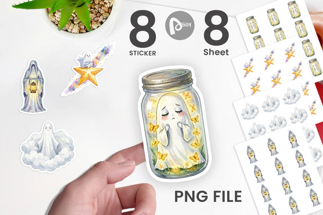Sticker Watercolor Celestial Dreaming Moon Ghost Sublimation artnoy 