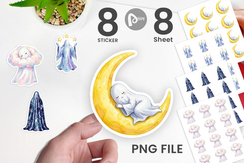 Sticker Watercolor Celestial Dreaming Moon Ghost Sublimation artnoy 