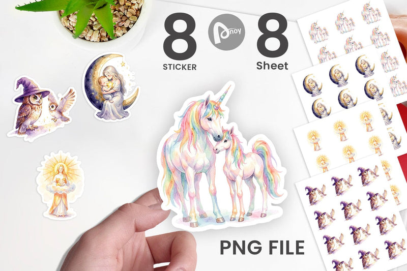 Sticker Watercolor Celestial Mother Fantasy Art Sublimation artnoy 