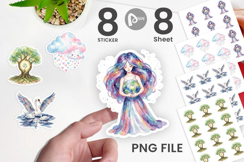 Sticker Watercolor Celestial Mother Fantasy Art Sublimation artnoy 