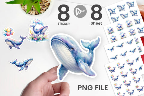 Sticker Watercolor Celestial Whale Moon Star Sublimation artnoy 