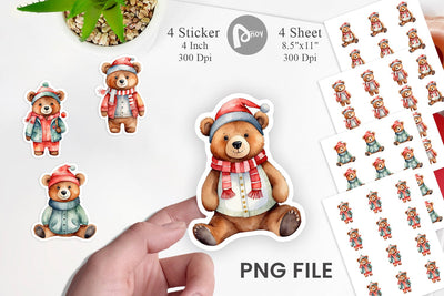Sticker Watercolor Christmas Bear Sublimation artnoy 