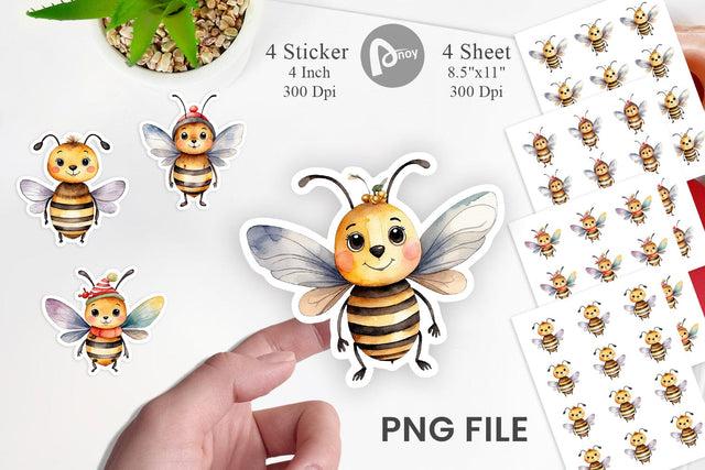 Sticker Watercolor Christmas Bee Sublimation artnoy 