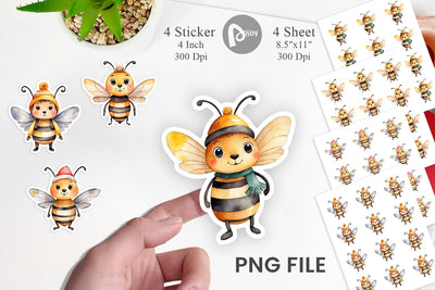 Sticker Watercolor Christmas Bee Sublimation artnoy 