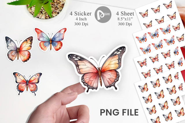 Sticker Watercolor Christmas Butterfly Sublimation artnoy 