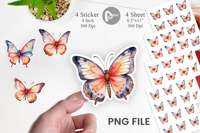 Sticker Watercolor Christmas Butterfly Sublimation artnoy 