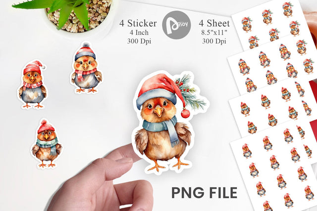 Sticker Watercolor Christmas Chicken Sublimation artnoy 