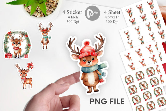 Sticker Watercolor Christmas Deer Sublimation artnoy 