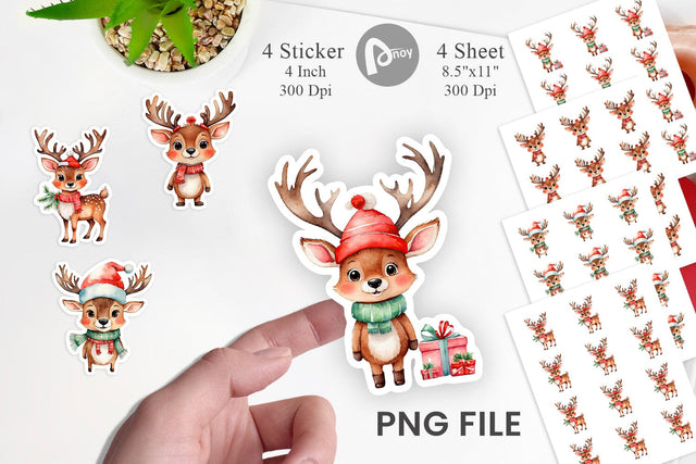 Sticker Watercolor Christmas Deer Sublimation artnoy 