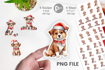 Sticker Watercolor Christmas Dog Sublimation artnoy 
