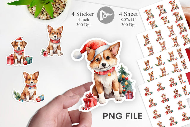 Sticker Watercolor Christmas Dog Sublimation artnoy 