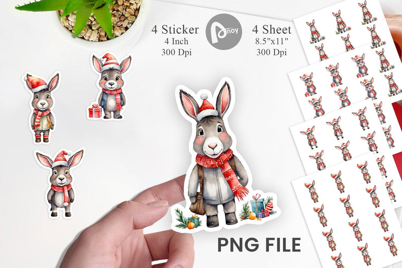 Sticker Watercolor Christmas Donkey Sublimation artnoy 