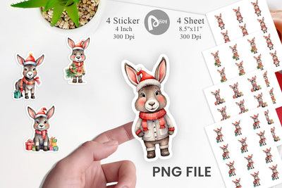 Sticker Watercolor Christmas Donkey Sublimation artnoy 