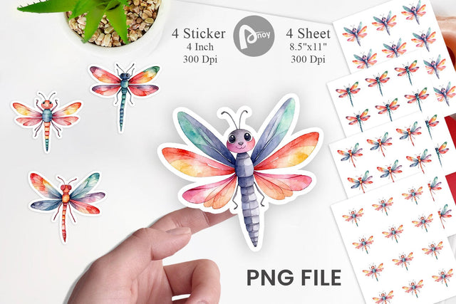 Sticker Watercolor Christmas Dragonfly Sublimation artnoy 