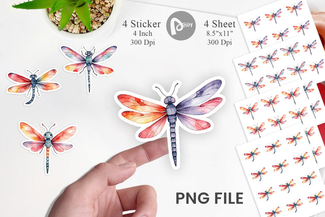 Sticker Watercolor Christmas Dragonfly Sublimation artnoy 