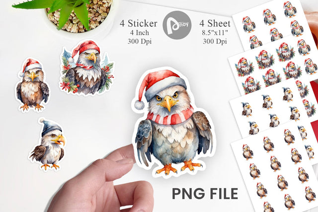 Sticker Watercolor Christmas Eagle Sublimation artnoy 