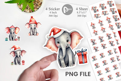 Sticker Watercolor Christmas Elephant Sublimation artnoy 