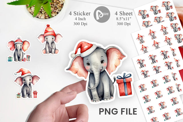 Sticker Watercolor Christmas Elephant Sublimation artnoy 