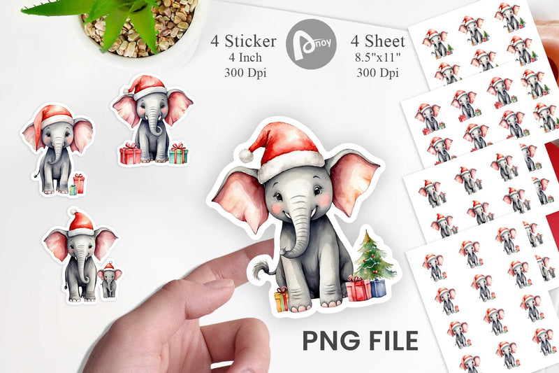 Sticker Watercolor Christmas Elephant Sublimation artnoy 