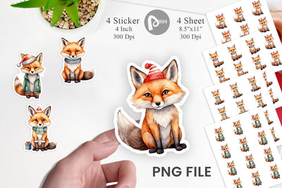 Sticker Watercolor Christmas Fox Sublimation artnoy 