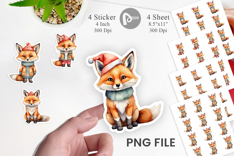 Sticker Watercolor Christmas Fox Sublimation artnoy 