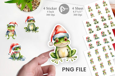 Sticker Watercolor Christmas Frog Sublimation artnoy 