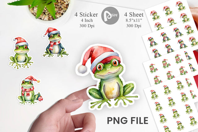 Sticker Watercolor Christmas Frog Sublimation artnoy 