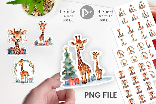 Sticker Watercolor Christmas Giraffe Sublimation artnoy 