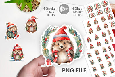 Sticker Watercolor Christmas Hedgehog Sublimation artnoy 