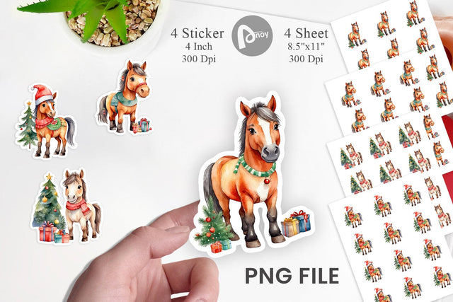 Sticker Watercolor Christmas Horse Sublimation artnoy 