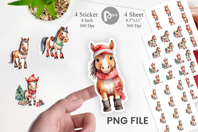 Sticker Watercolor Christmas Horse Sublimation artnoy 