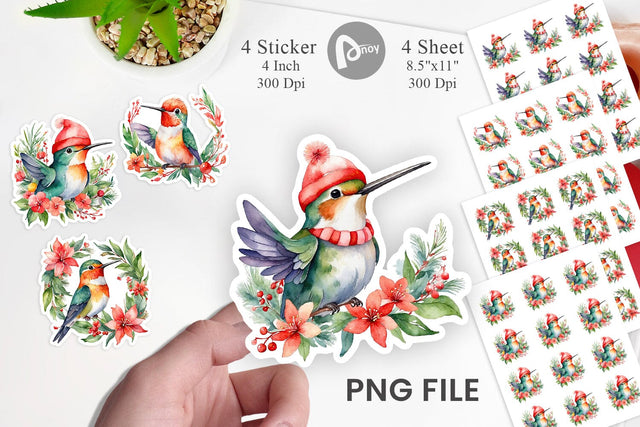 Sticker Watercolor Christmas Hummingbird Sublimation artnoy 
