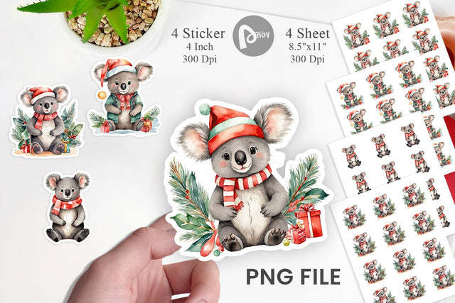 Sticker Watercolor Christmas Koala Sublimation artnoy 