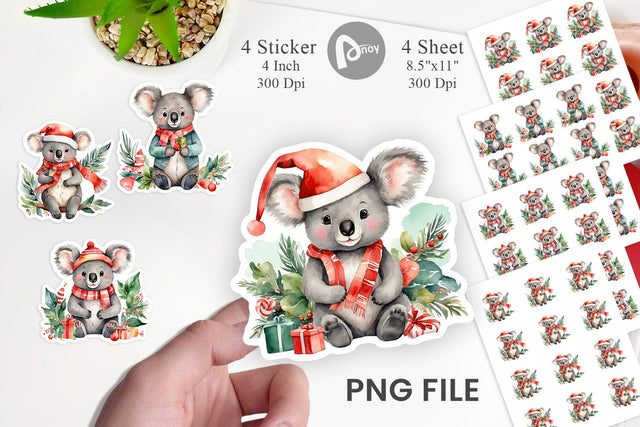 Sticker Watercolor Christmas Koala Sublimation artnoy 
