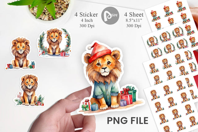 Sticker Watercolor Christmas Lion Sublimation artnoy 