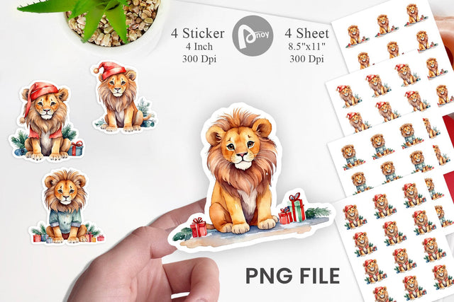 Sticker Watercolor Christmas Lion Sublimation artnoy 