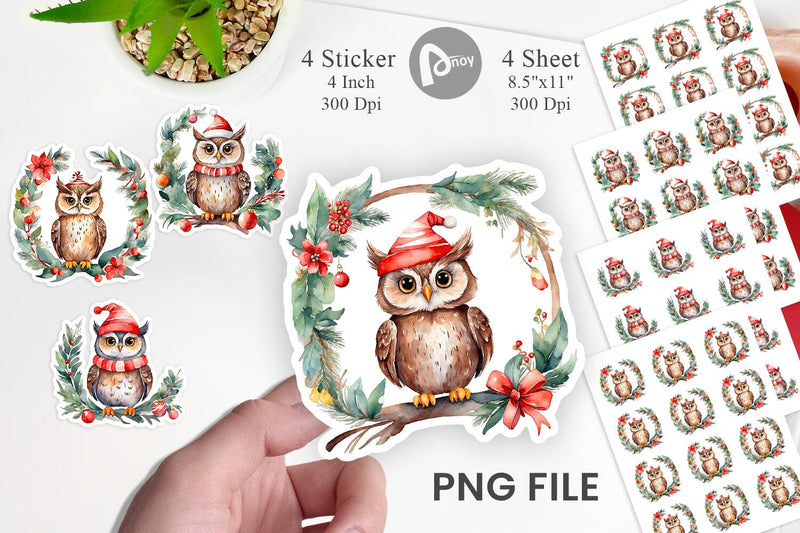Sticker Watercolor Christmas Owl Sublimation artnoy 