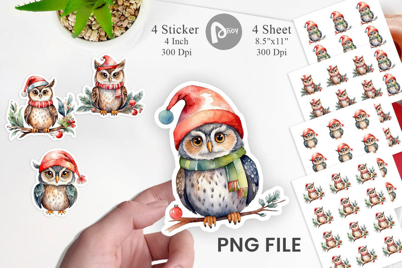 Sticker Watercolor Christmas Owl Sublimation artnoy 