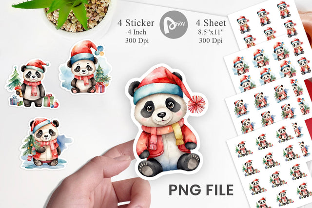 Sticker Watercolor Christmas Panda Sublimation artnoy 